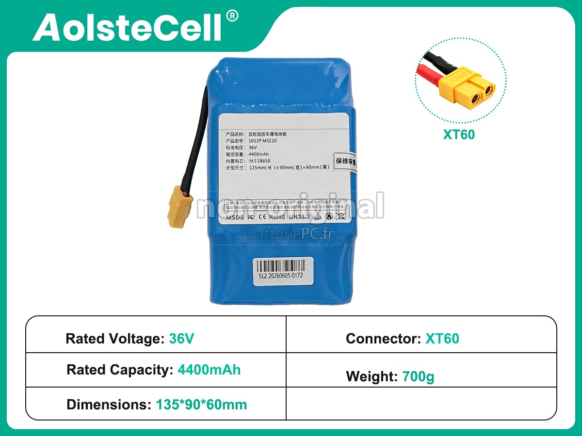 batterie pour AolsteCell 10S2P MSE20 36V 4400MAH XT60
