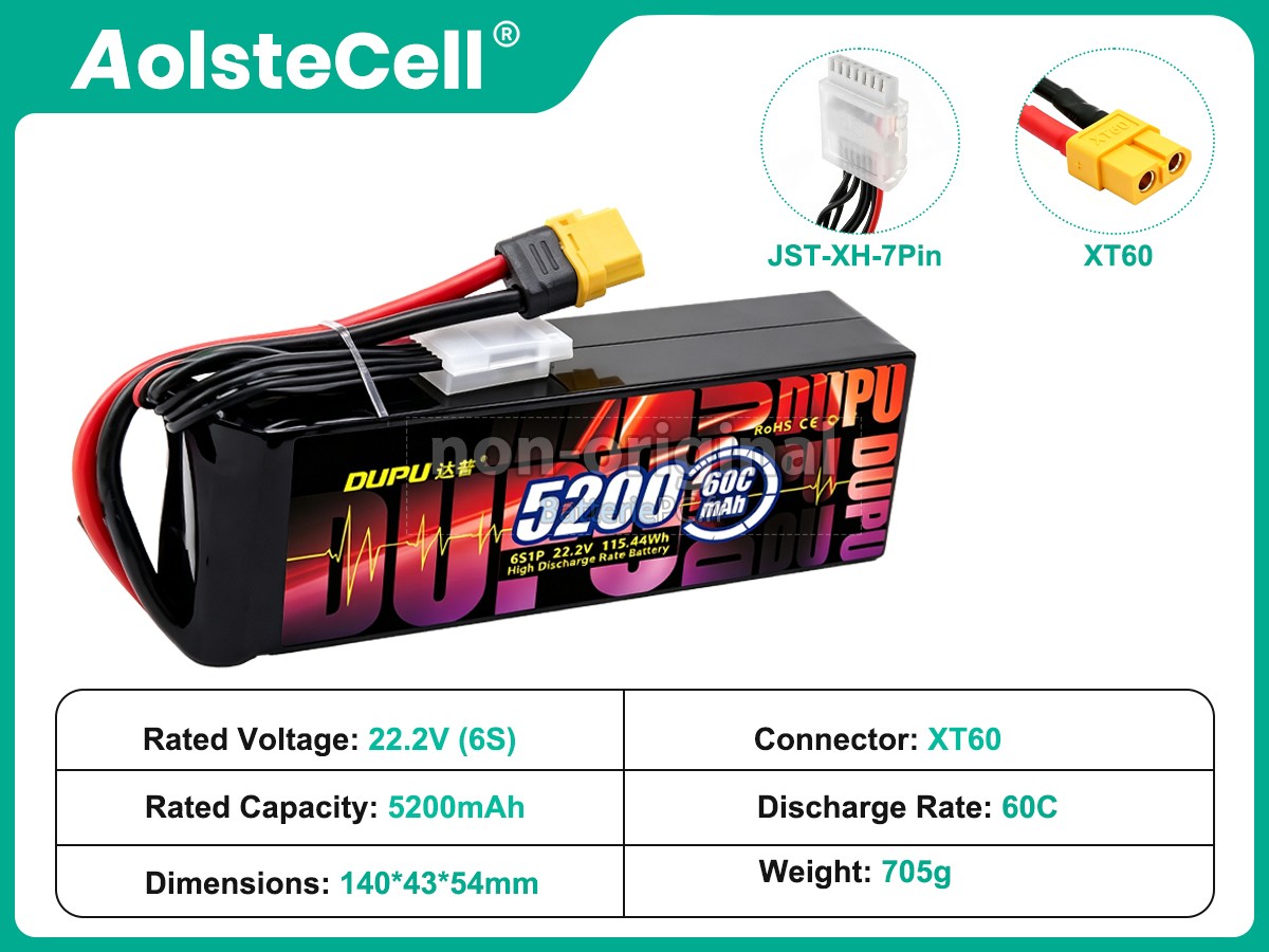 batterie pour AolsteCell 22.2V 5200MAH 60C XT60 JST-XH 7P