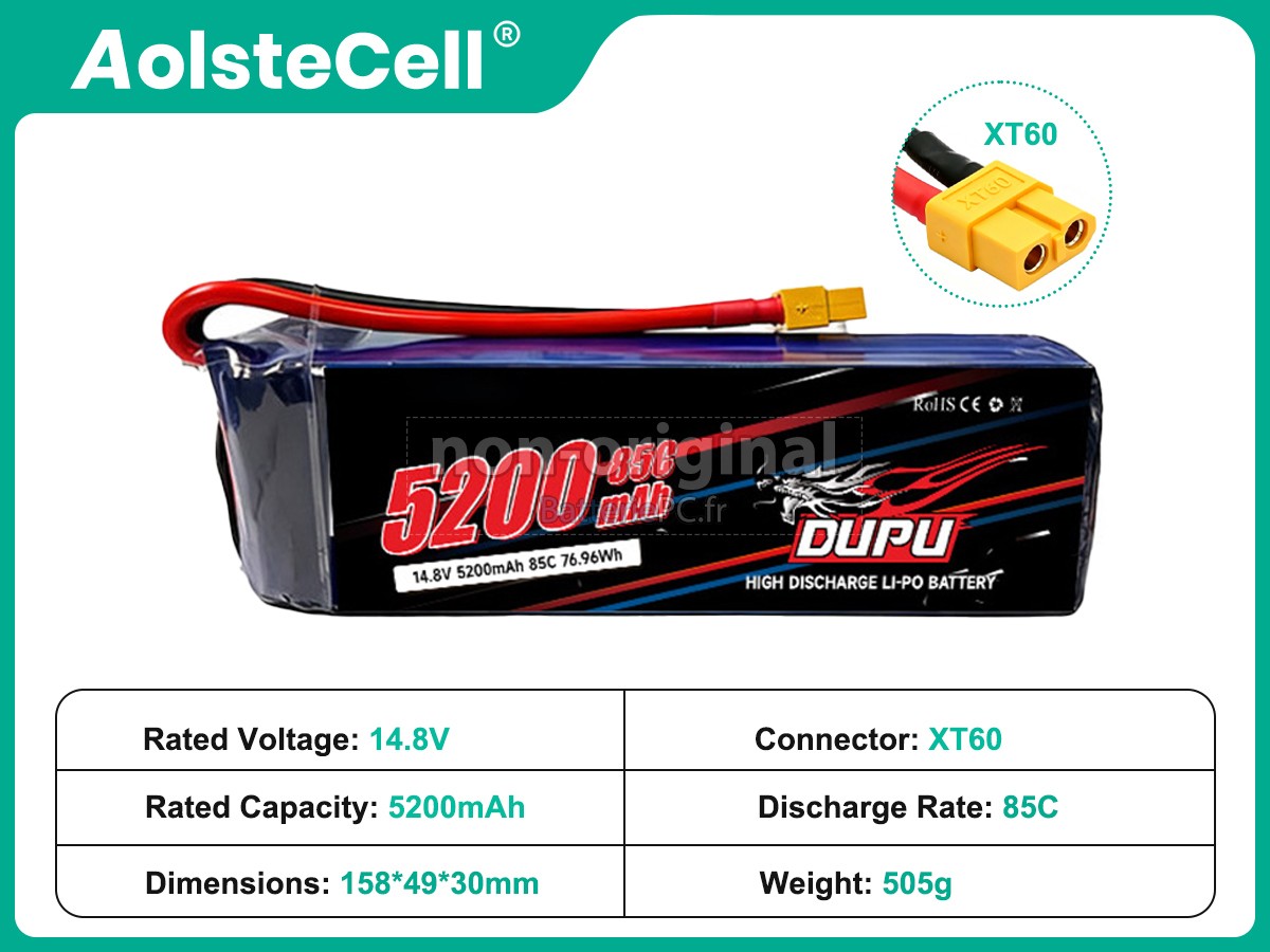 batterie pour AolsteCell 14.8V 4S 5200MAH 85C XT60