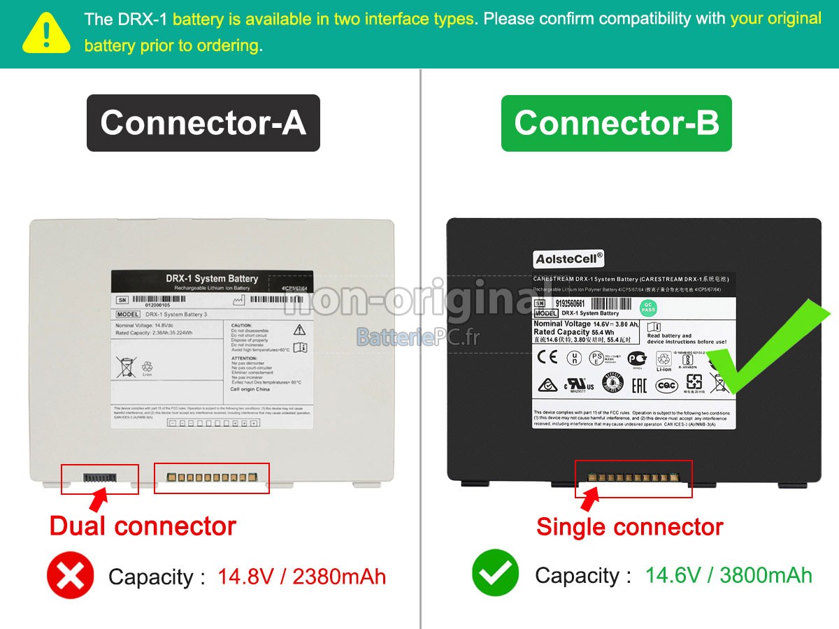 batterie pour Carestream DRX-1 SYSTEM FLAT PANEL DIGITAL IMAGER 465
