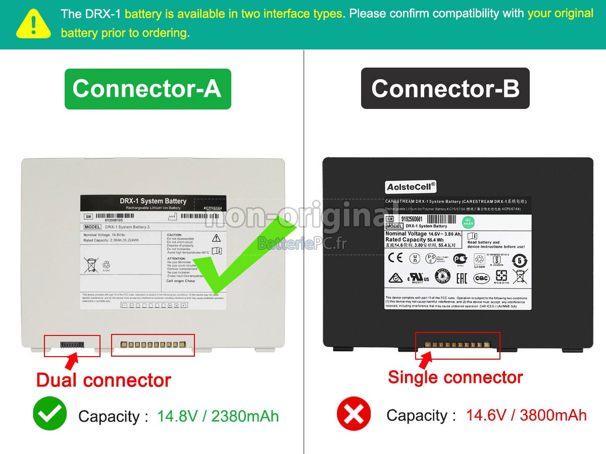batterie pour Carestream DRX-1 SYSTEM FLAT PANEL DIGITAL IMAGER 465