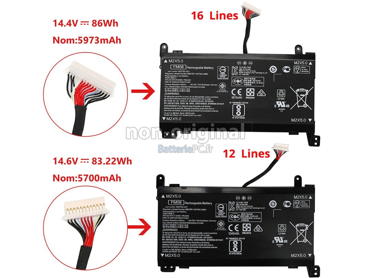 8 cellules 83.22Wh batterie pour HP Omen 17-AN003NF notebook pc