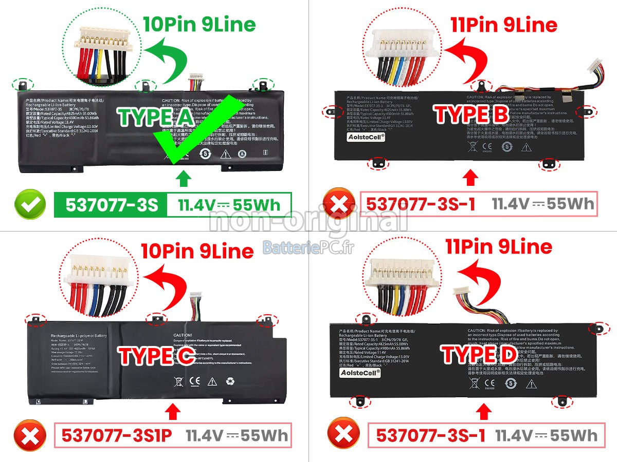 batterie pour IPASON 537077-3S1P(3ICP6/70/78)